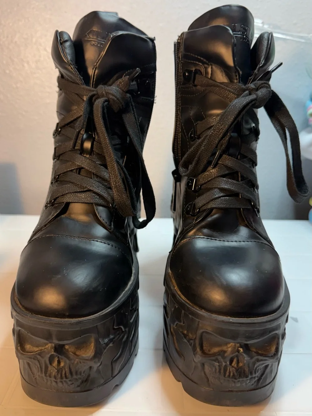 Killstar Black Platform Skull Combat Boots